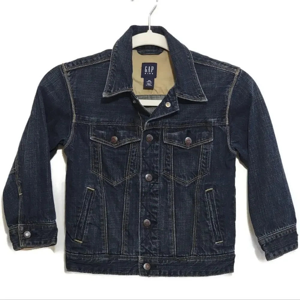 GAP KIDS Denim Jacket Blue Dark Wash Snap Front Jean Jacket Outdoor Casual XS